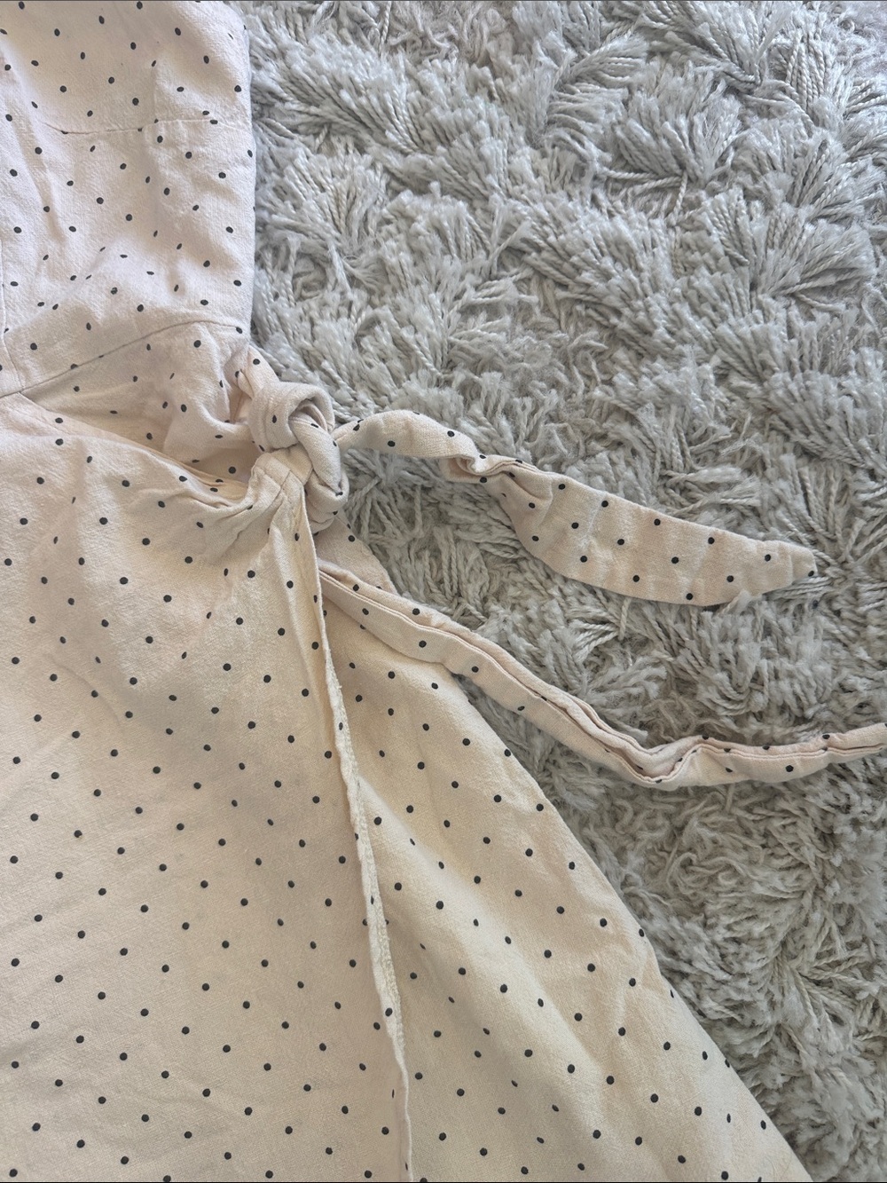 Cream Mini Wrap Dress Black Polka Dot Feminine Summer Vacation - Picture 3 of 8